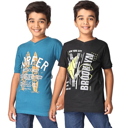 Image of TotzTouch Kids | Teen Boys Tshirt | Tee Shirt | t Shirt Premium Cotton Polo Style Rib Cuff V Neck Graphic Printed Half Sleeve Pack of 1