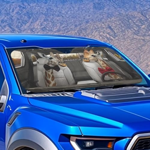 Image of Funny Giraffe Sun Shade for Car Windshield Foldable Front Windshield Shade for Sun Auto Vehicle Shield Reflector Blocking Screen Cover Fit Car Front Window for Trucks SUV Van