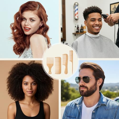 Set de 4 Peines de Madera para Cabello y Barba miniatura 7