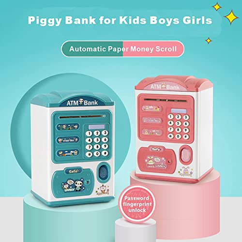 Miniatura 5 de Hucha Infantil Niños, Alcancía Con Huellas Dactilares Y Bloqueo De Contraseña, Mini Caja Fuerte Electrónica Para Cajero Automático Bancos, Juguete De Regalo De Cumpleaños Rosa