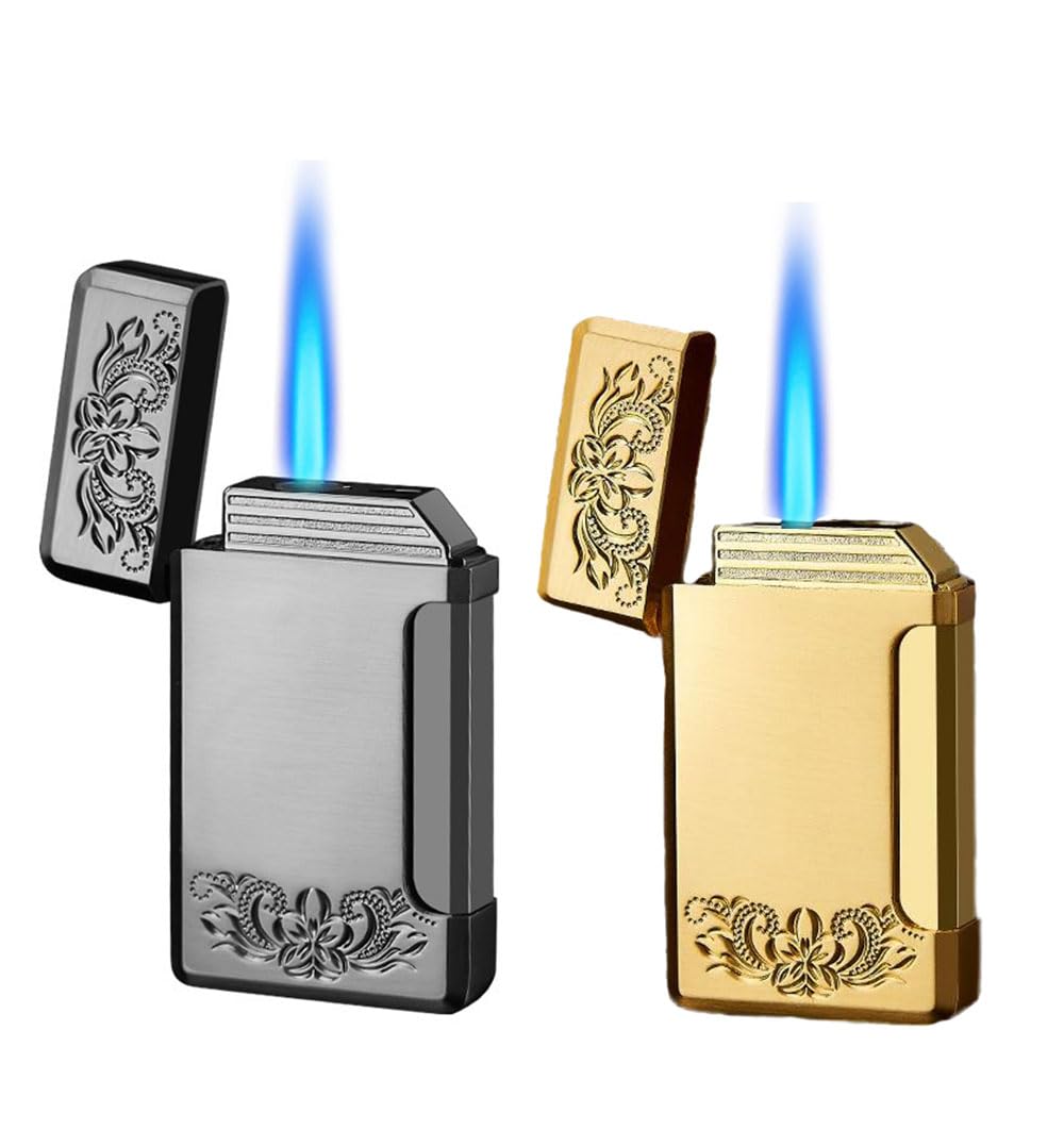 2 Pack Single Flame Torch Lighter Butane Refillable Lighters Windproof Pocket Lighters Adjustable Flame Lighter for Men and Women (Without Butane)