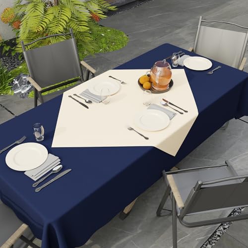 Image of Encasa XO Dining Table Cover Cloth for 4 Seater | 90x90 cm Cotton Canvas Square Table Cloth | Machine Washable Tablecloth for Indoor & Outdoor Use - Natural Solid Color
