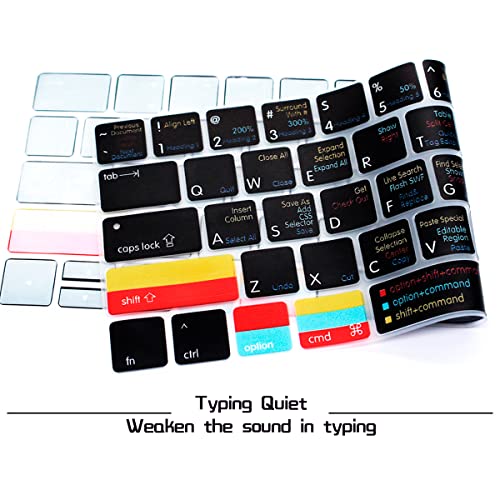 Hrh Dreamweaver Shortcuts Hotkey Silicone Keyboard Cover Skin For Macbook New Pro With Touch Bar 13 Inch And 15 Inch(A2159/A1989/A1706,A1990/A1707) 2019 2018 2016 2017 Release Us Version #TOP3