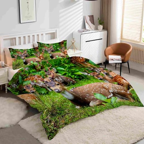 Housse de couette 160x200 cerf avec 2 taies d'oreiller en microfibre douce