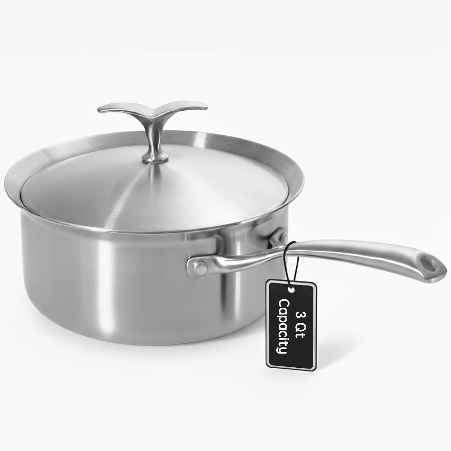 3 Quart 5-Ply Stainless Steel Saucepan with Lid – Induction-Compatible, Oven Safe, Non-Toxic & Even Heat Distribution – Professional Cookware for Home & Restaurant Kitchens