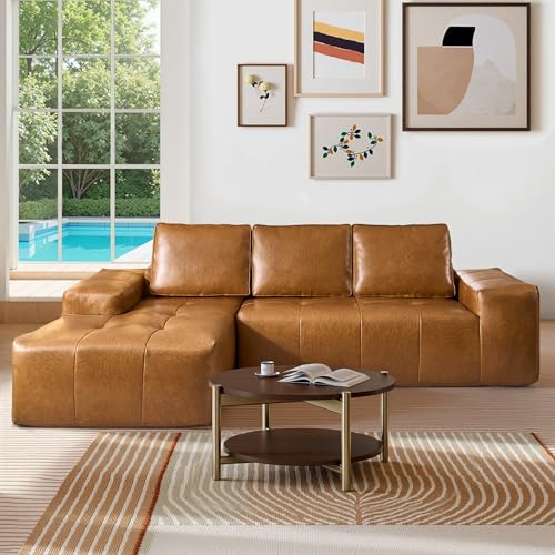 CAODOC 114" Leather Sectional Couch with Comfy Chaise, Boneless L
