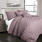 Lush Decor Ravello Pintuck Comforter Set - Luxe 5 Piece Textured Bedding Set - Traditional Glam & Farmhouse Inspired Bedroom Decor - King, Woodrose