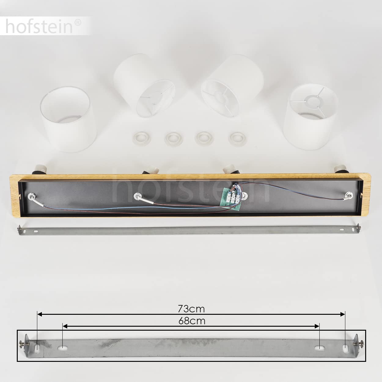 Plafonnier Alsen, plafonnier moderne en bois/métal/tissu naturel/noir/blanc, luminaire au design scandinave avec abat-jour orientable, 4 flammes, 4 x E14, sans ampoules