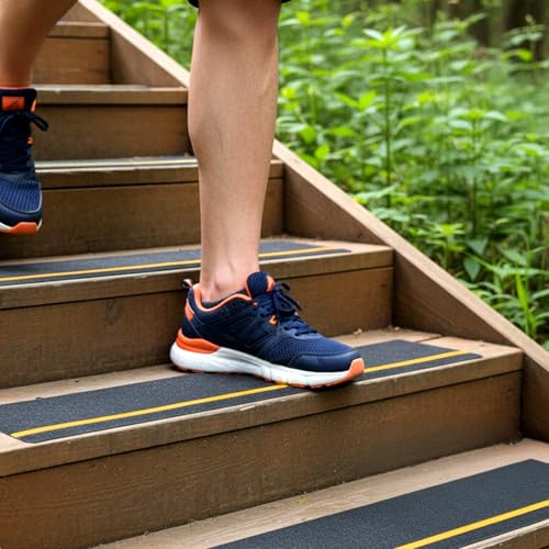 Meyeyaia Reflective Grip Tape for Stairs, 30' x 6' 12 Pack Outdoor Non Slip Stair Treads, Waterproof 80-Grit Adhesive Pre-Cut Strips with Glow in Dark Stripe