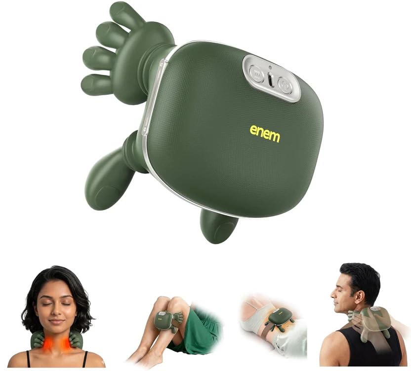 Image of Enem Neck & Back Massager for Body, Neck & Cervical Pain, Wireless Portable Heated Human Hand Design Massager for Pain Relief and Muscle Relax (Green)