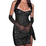 DESIGN: Abiti Bodycon per le donne, abito da festa per le donne, club femminile e abiti da sera, utilizzare paillettes, senza maniche, taglio basso, fionda, cinturino spaghetti, spacco, retro, design avvolgente, abbinamenti oversleeve, chic ed elegante.