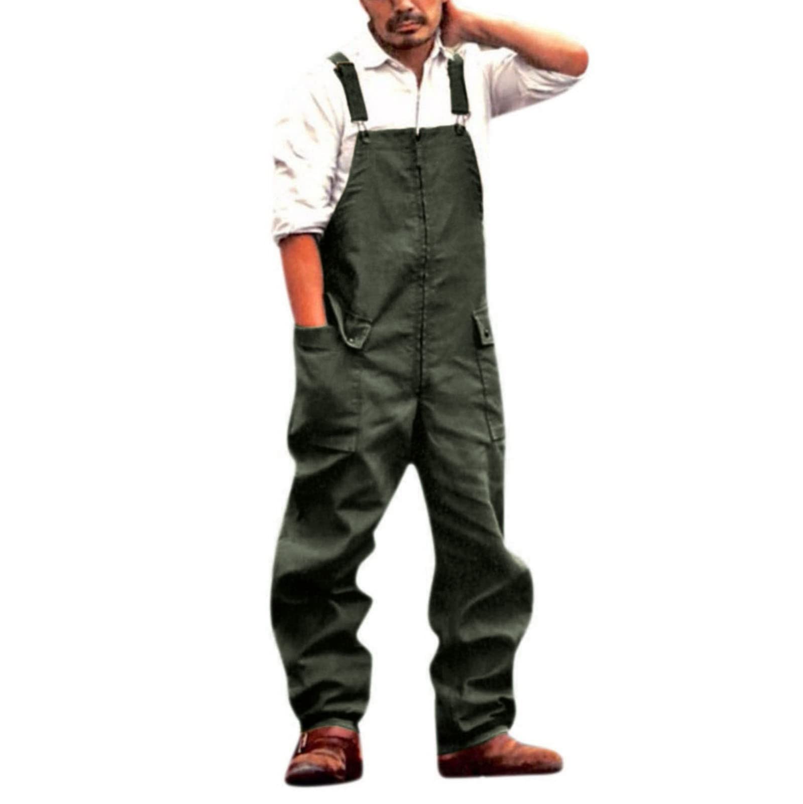 Pantaloni da giardino da uomo, larghi, resistenti: pantaloni da lavoro con spalline regolabili, comoda tuta elegante, taglie forti, salopette con tasche, pratica tuta, per lavoro all'aperto