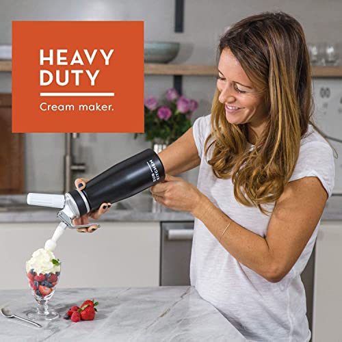 Eurkitchen Professional Aluminum Whipped Cream Dispenser - Leak-Free Whip Cream Maker Canister With 3 Decorating Nozzles & Cleaning Brush - 1-Pint / 500 Ml Cream Whipper - N2O Chargers (Not Included) #TOP2