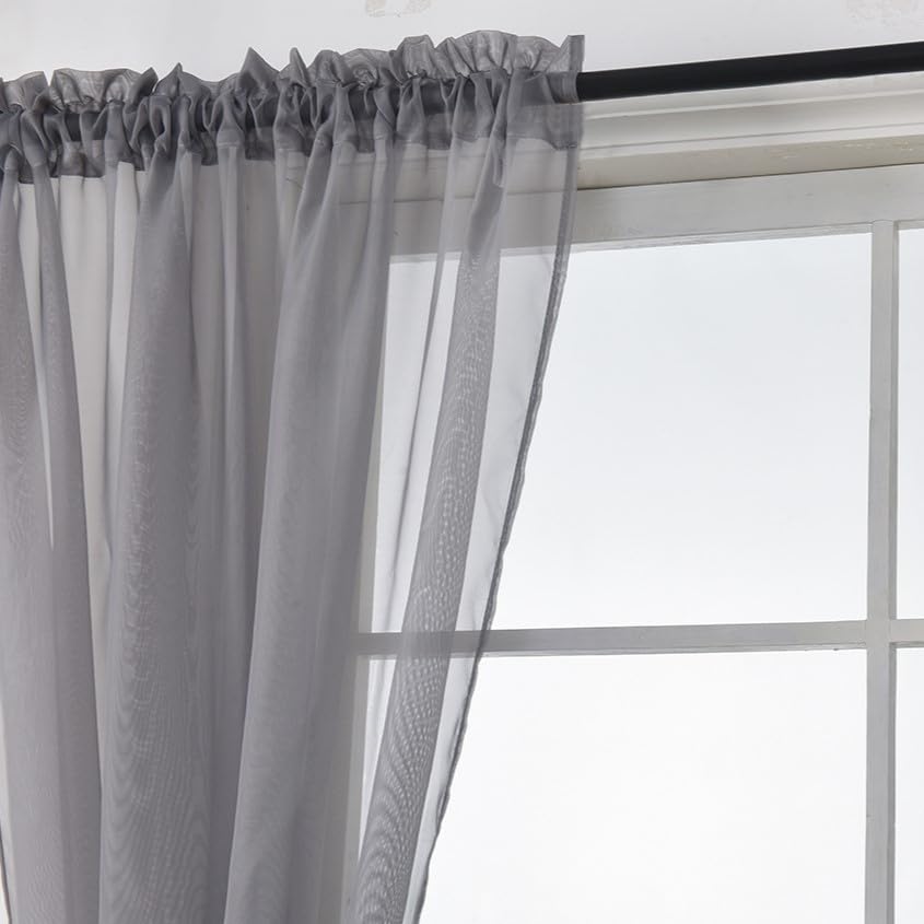Aquazolax Kitchen Net Curtains 72 Drop, Voile Room Divider Door Panels Set of 2 Window Net Curtains with Tie Backs - Image 2