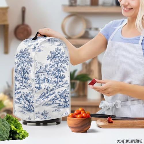 Image of Talayituse Toile De Jouy House Tree Print Blender Dust Cover, Fingerprint Protection Cover for Stand Mixer or Coffee Machine, Home Kitchen Appliance Covers for Stain Dust Resistant Supplies