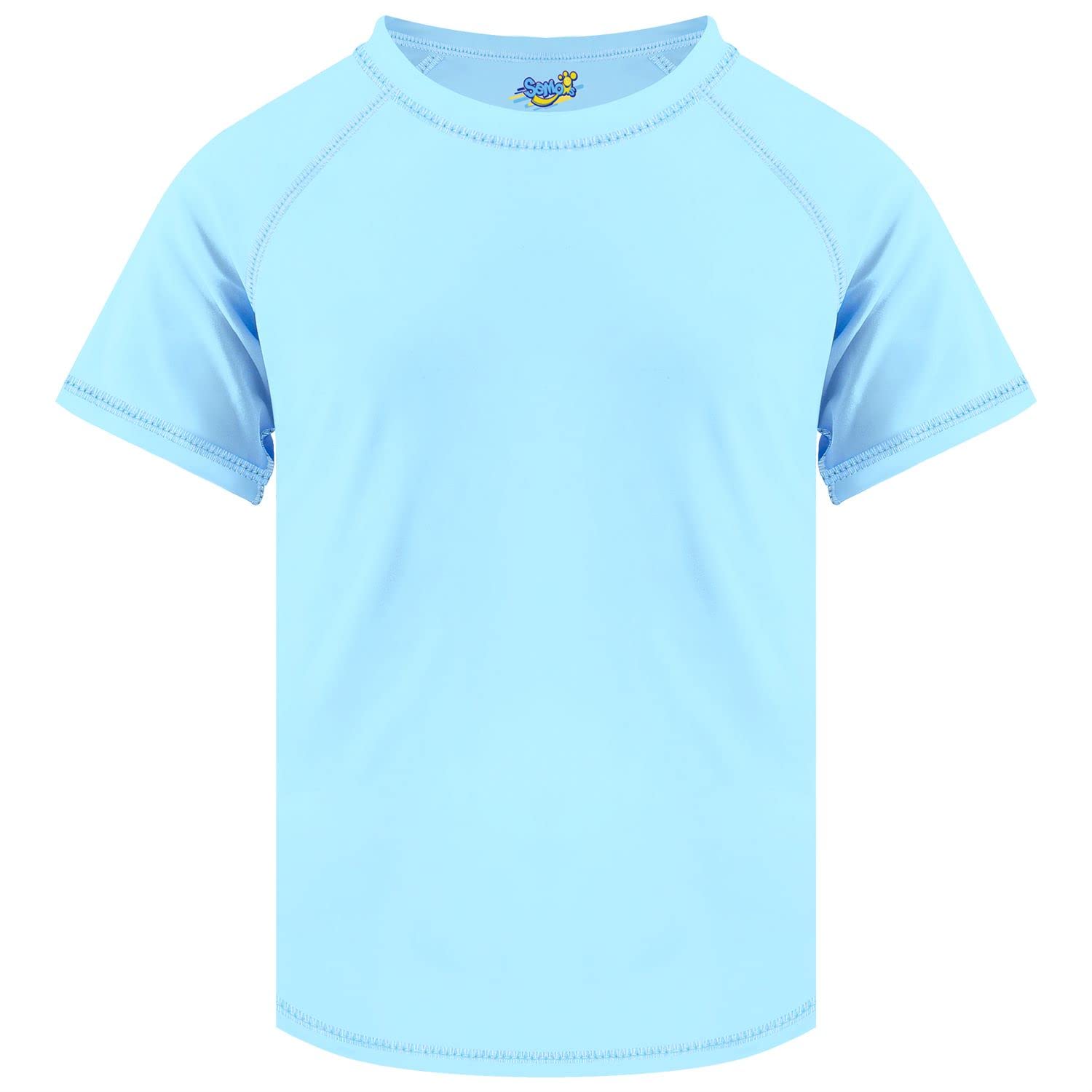 Boys Rash Guard Short Sleeve, Light Blue UPF 50+ Sun Protection Rashguard Slim Fit Swim Shirt Fishing Surf Quick Dry Cool Beach Clothes for Toddler Youth Kids Size 3T