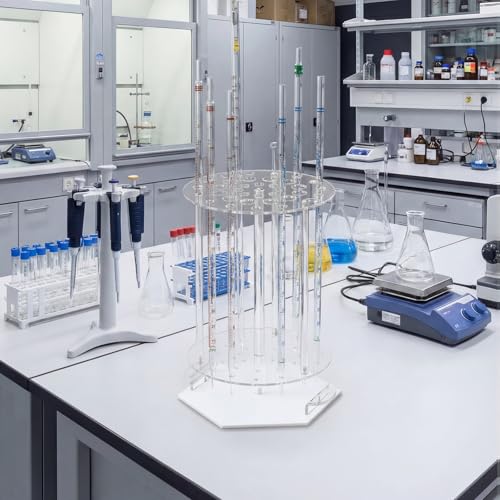 BrightRow Pipette Rack Test Tube Rack with Handle 32-Holes Pipette Stand Laboratory Holder Poly for Students and Teachers Chemistry Lab - Thumbnail 5