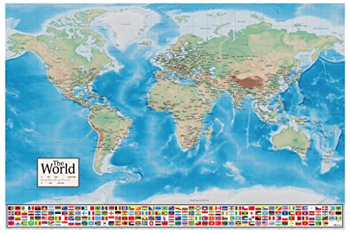 Image of World Map Poster Country Countries Continents With Flags Decor Picture Cool Wall Art Print Poster 18x12