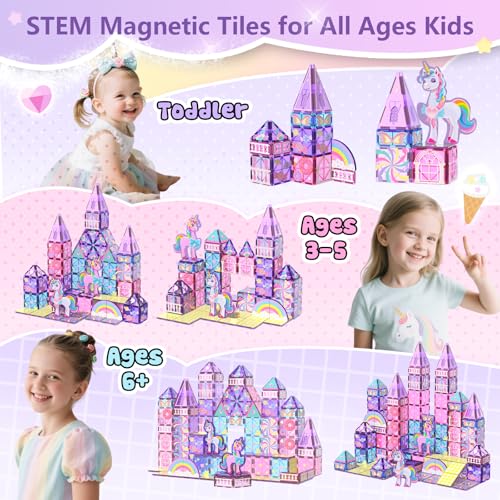 GobiDex Magnetic Building Blocks Unicorn Toys for Girls, Princess Magnetic Tiles Building Toys for Kids Ages 3-5 4-8, STEM Sensory Toddler Game Birthday Gift for Girls Boys Ages 3+ - image 4