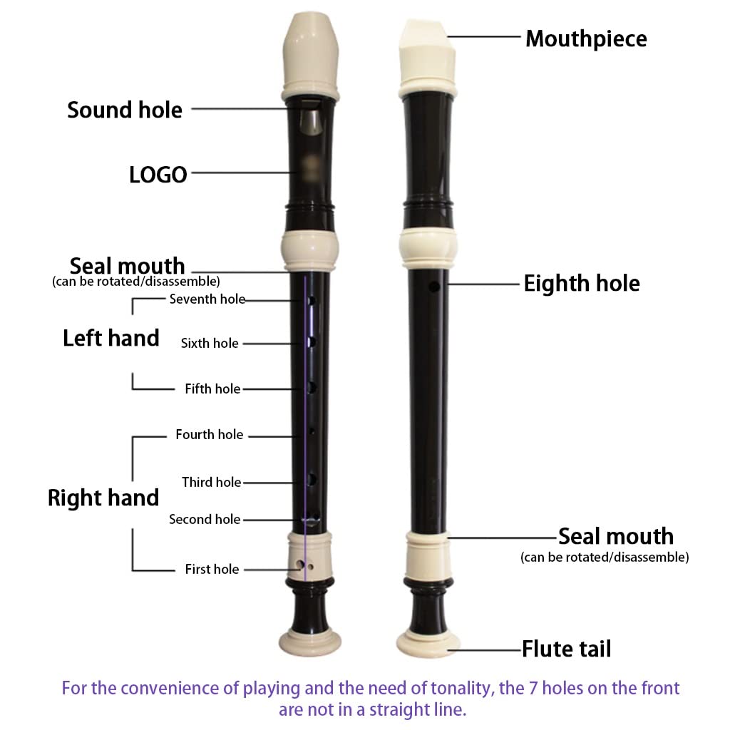 flöte Professionelle Barockblockflöten In C, Blockflöte Deutsche Griffweise 8-Loch-Anfänger Deutsche Blockflöten, 3-stufiges Flöteninstrument, Mit Aufbewahrungstasche(Schwarz,Baroque)