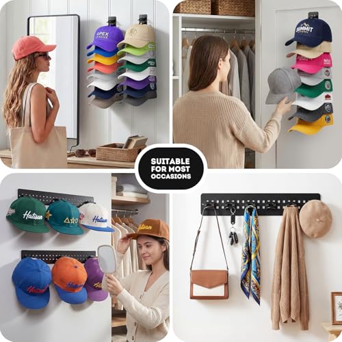 4 Pack Hat Organizer for Baseball Caps, Detachable DIY Hat Rack for Wall Hat Holder Hold up to 44 Hats, Baseball Cap Organizer Cap Holder Hat Hangers for Wall Closet Door Bedroom(4pcs,Black) - image 3