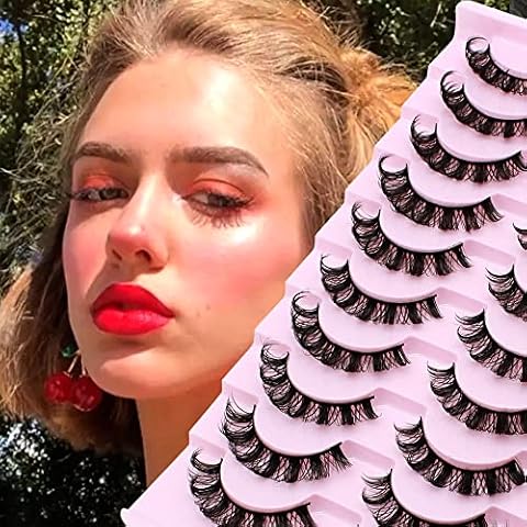 Riya Eyelashes Russian Strip Lashes Natural Wispy Fluffy 3D Effect Hybrid Strip Lashes Fake Eyelashes 10 Pairs Pack (sj09) Cover