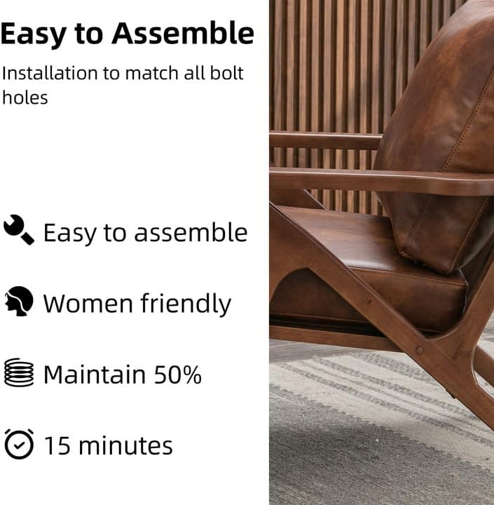 Miniatura 7 de INZOY Silla decorativa moderna Mid-Century con marco de madera, silla de sala de estar de piel sintética y sillón acolchado suave y grueso para sala