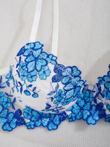 Image of Sexy Floral Embroidered Flower Mesh Underwire Push Up Lingerie Set