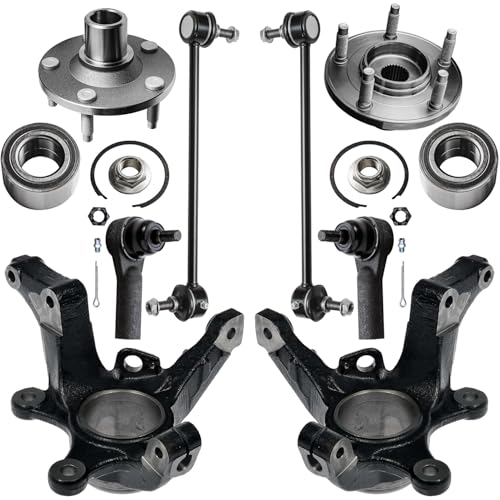 Image of Detroit Axle - 8pc Front Steering Knuckles Kit for 2005 2006 2007 2008 2009 Ford Escape Mazda Tribute Mercury Mariner, Steering Knuckles Wheel Bearing Hubs Outer Tie Rods Sway Bar Links Replacement