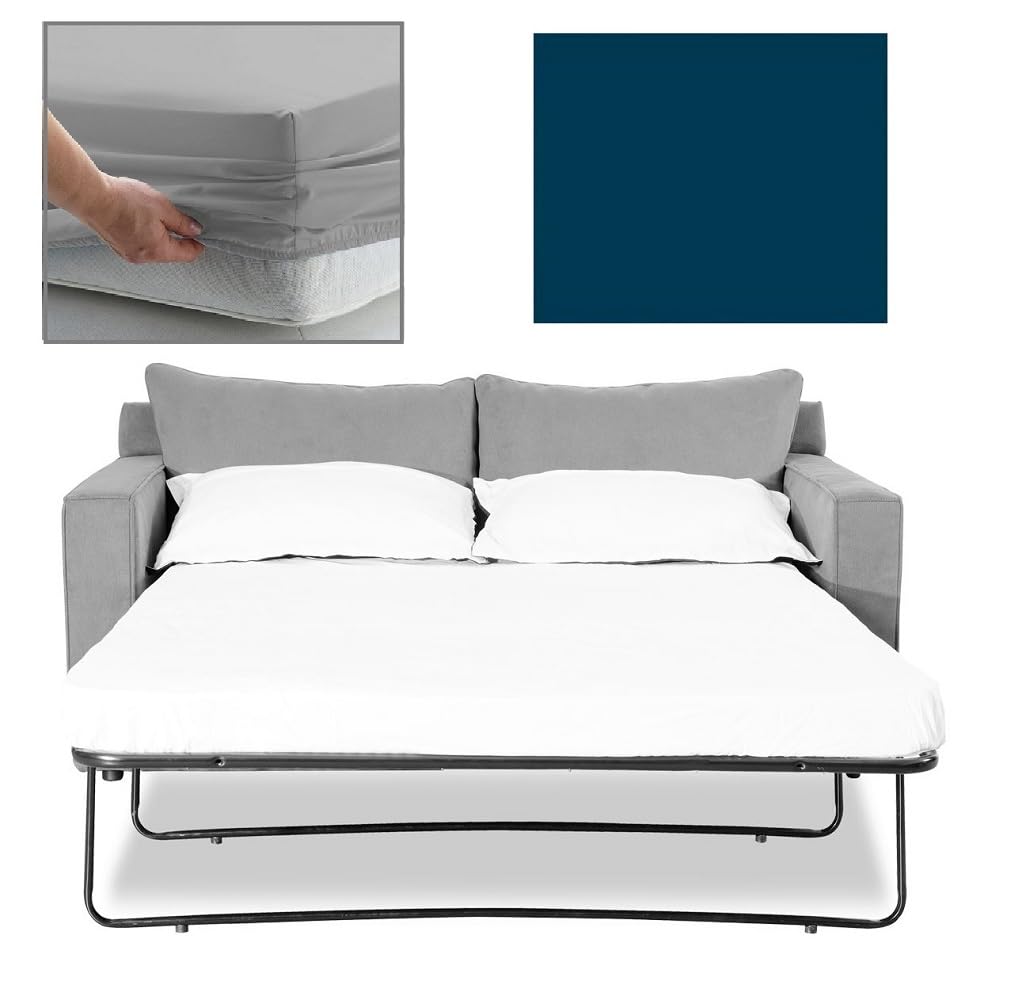 SOFA BED/PULL OUT BED FITTED SHEET 120cm x 180cm (47" x 71") OVER 20 COLOURS - 300 Thread Count Percale - Hand Made to Order (6") (Navy)
