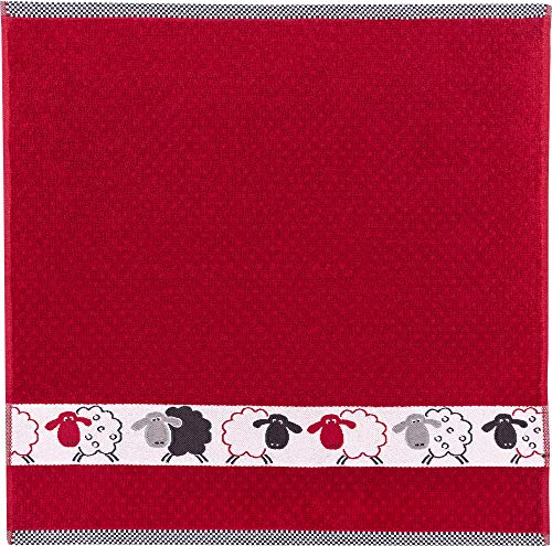 Kracht Frottier- Geschirrtuch Schäfchen rot, Größe 50 x 50 cm Frottier