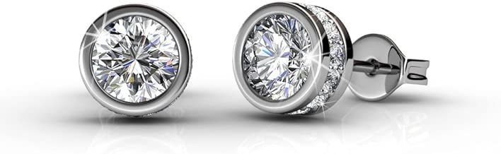 Cate & Chloe - Monday Cyber Deals - Mae 18k White Gold Plated Stud Earrings, Fancy Round Brilliant Earrings w/Swarovski Crystals Beautiful Round Diamond Cut Sparkling Crystal Stud for Women - coolthings.us