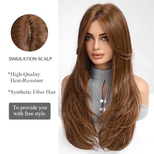 OUFEI Ginger wigs for Women Long Wig with Bangs Natural Straight Wigs Synthetic Hair Heat Resistant Wigs for Daily Party Cosplay Wear - Image 3