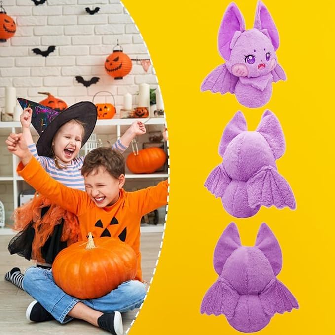 Image of Furry Purple Bat Plush Pillow Cuddly Gothic Bat Stuffed Gifts /13.7''