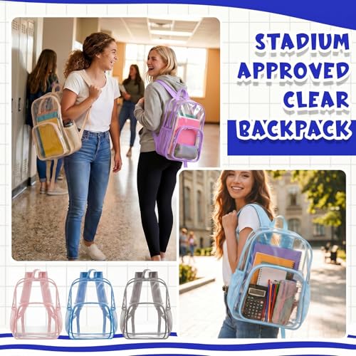 Image of Amylove 24 Pcs Clear Backpack bulk for Stadium Events Heavy Duty PVC Transparent Bookbag for College Workplace Security (15 Inches,Morandi 12 Colors)