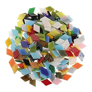 LOSA 300 Pieces Rhombus Shape Mixed Color Glass Mosaic Tiles Tessera for Mosaic Making Crafts Supplies 12mm