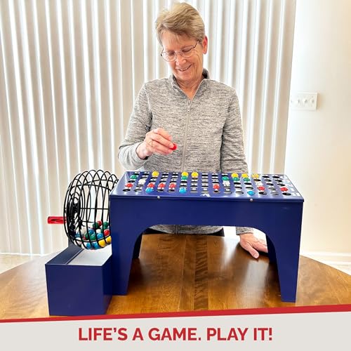 MR CHIPS Bingo Game Deluxe Set with Cage, 7/8 Inch Balls and Master Board All-in-One Table Top Professional Machine