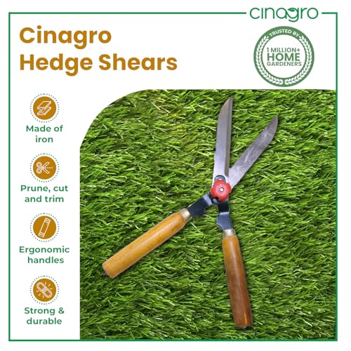 Image of Cinagro Garden Hedge Shears with Wooden Handle, 4mm Thick Heavy Duty Carbon Steel Blade, Comfortable Grip for Trimming, Pruning, Cutting, Hedge Cutter Tool For Lawn, Shrub, Plant Branch Scissors