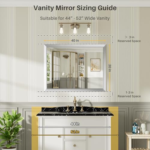 40x30 Inch Silver Bathroom Mirror for Wall, Thick Metal Framed Rectangle Mirrors for Over Sink, Bedroom, Living Room, Entryway, Anti-Rust, HD Tempered Glass