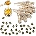 WILLBOND 24 Pieces 3 Inch Wood Honey Dipper Sticks and 50 Pieces Honeybee Charm Pendants Set for Honey Jar Dispense Drizzle Honey DIY Craft Jewelry Making Accessory