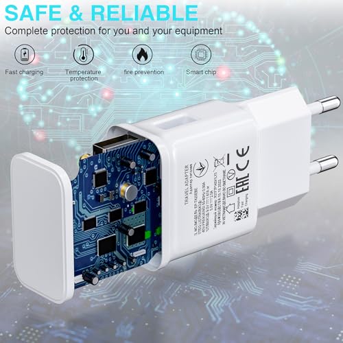 15W Chargeur Type C Charge Rapide pour Samsung Galaxy S22 S21 S20 S10 S10e S9 S8 A16 A15 A14 A20 A25 A34 A35 A36 A55 A05s A04s Téléphone Portable Prise USB Adaptateur Secteur avec USB-C Cable 2M – Image 4