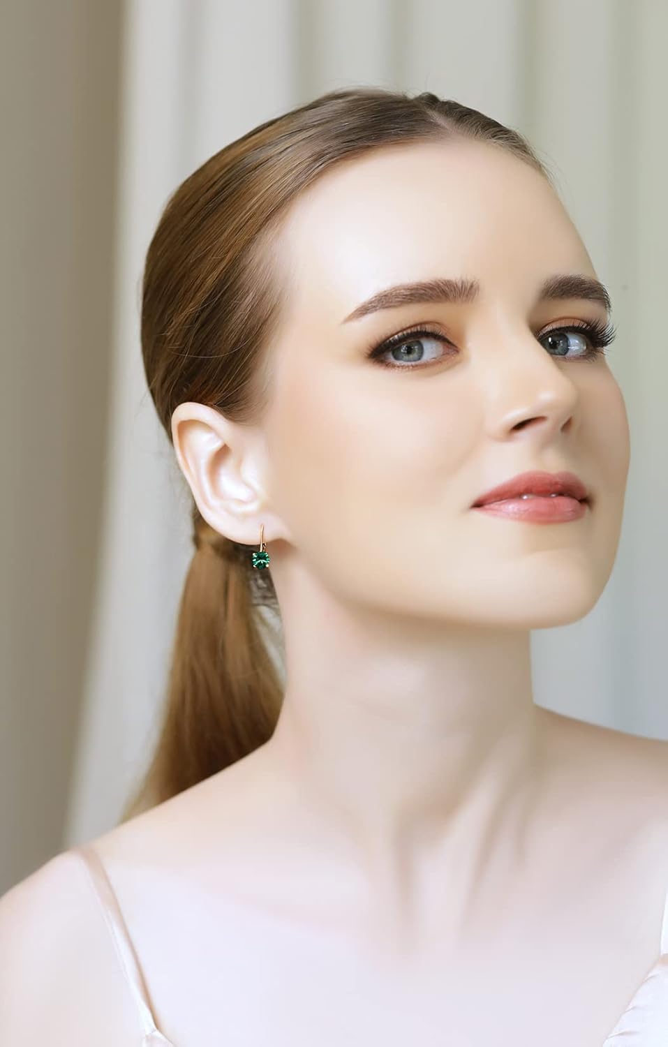 Rose Gold Flashed Sterling Silver 6mm Round-cut Leverback Earrings Made with European Crystals