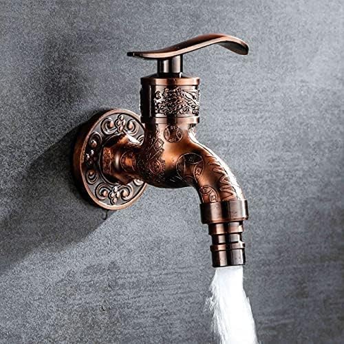 Antique Bronze Wall Mounted Tap Water Sink Faucet Vintage Washing Machine Tap Outdoor Garden Hose Single Cold Water Tap (Burgundy)