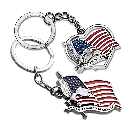 [Set of 2] USA Proud To Be American Eagle & US Flag Patriotic Souvenir Gift Medal Badge Keychain Ring