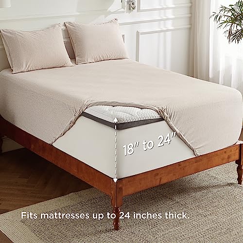 Bedsure Deep Pocket Queen Sheet Set - Ultra Soft Cationic Dyed Air Mattress Sheets, Fits Mattresses Up To 24” Thick, Breathable Hotel Luxury Bed Sheets - 4 Pieces Bedding Sheets & Pillowcases, Beige #TOP1