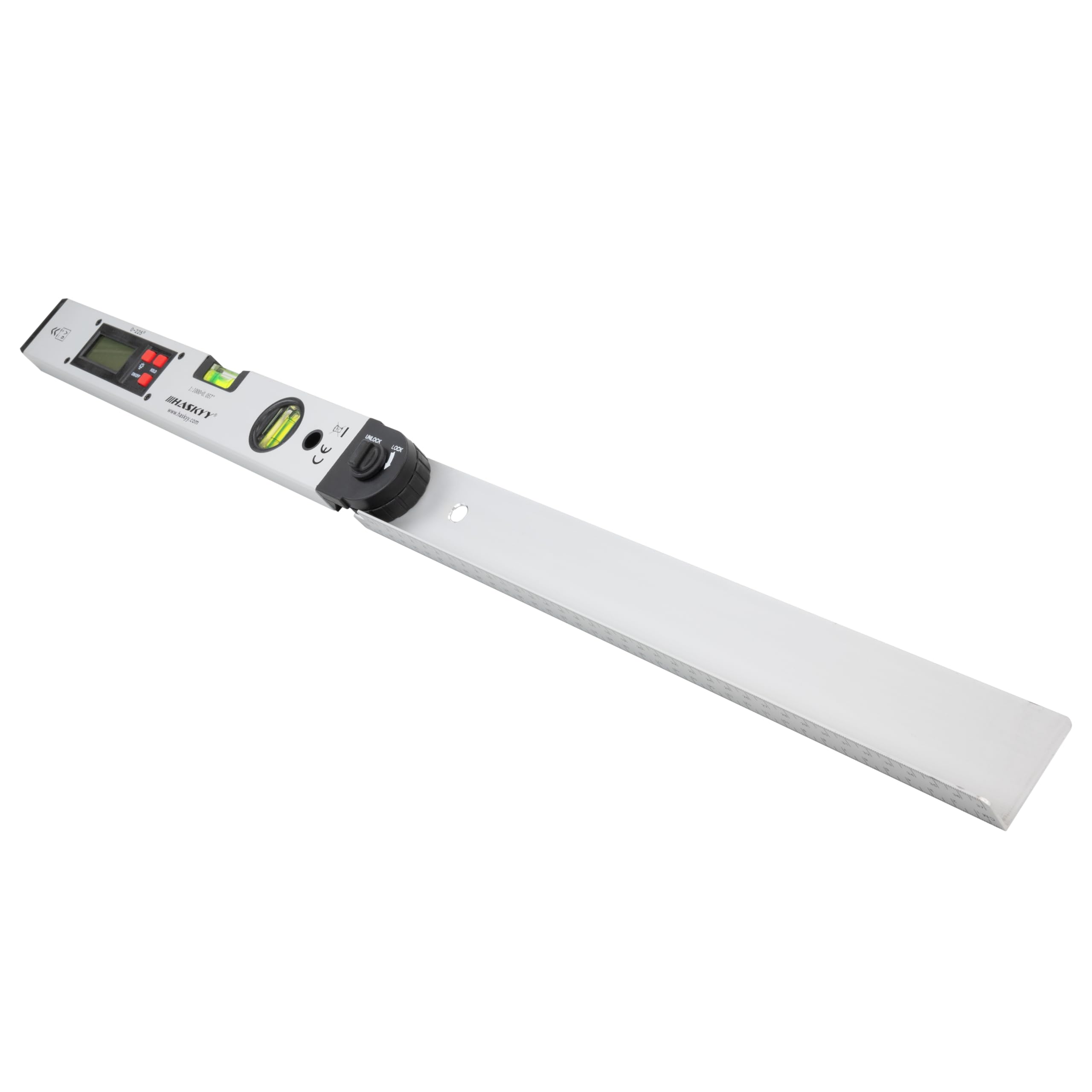 HASKYY Livella goniometrica 0-230° Livella rotante con display LCD 450 mm per misurazioni, ristrutturazioni e costruzioni - Argento
