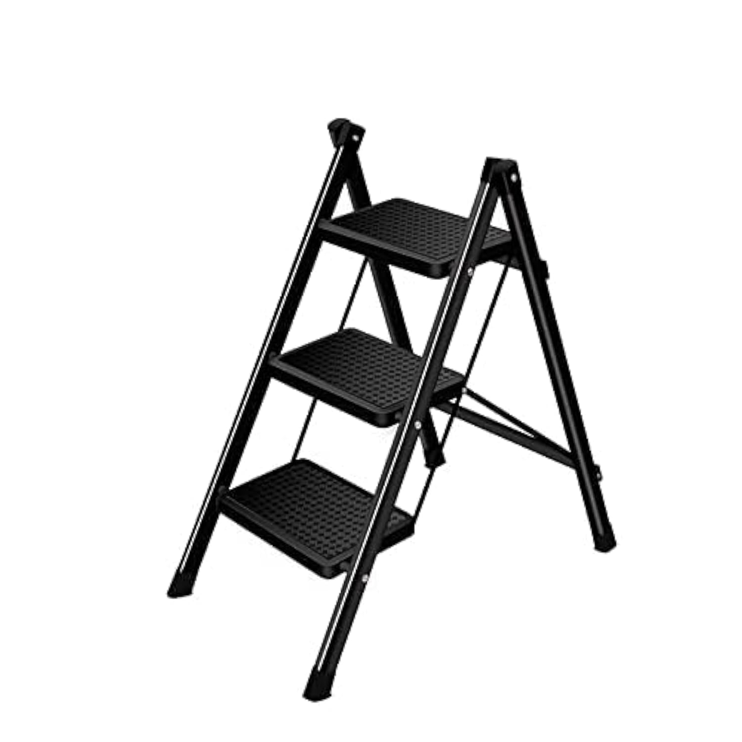 3-Step Foldable Home Ladder (Black, Carbon Steel)
