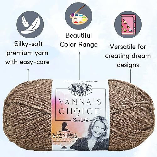 Image of Lion Brand Yarn Vanna'S Choice 860-125 Taupe | 3 Skeins, Same Dye Lot, Project Bag, CYC #4 Worsted, 100% Acrylic, Ideal for Crochet, Knitting Blankets, Hats, Scarves