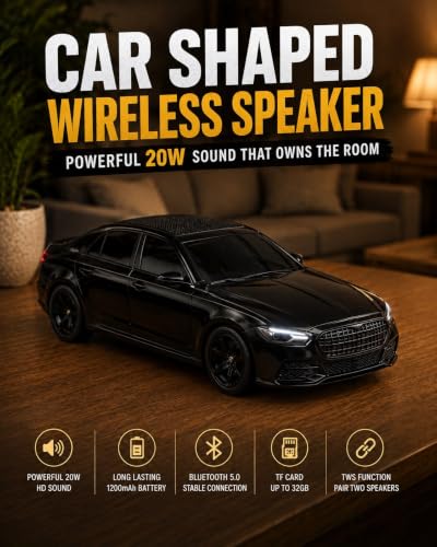 Image of Car Shaped Wireless Bluetooth Speaker 20W | Car Design Speaker with TF Card, 1200mAh Battery USB & TWS Function | Gift idea for Boys and Kids