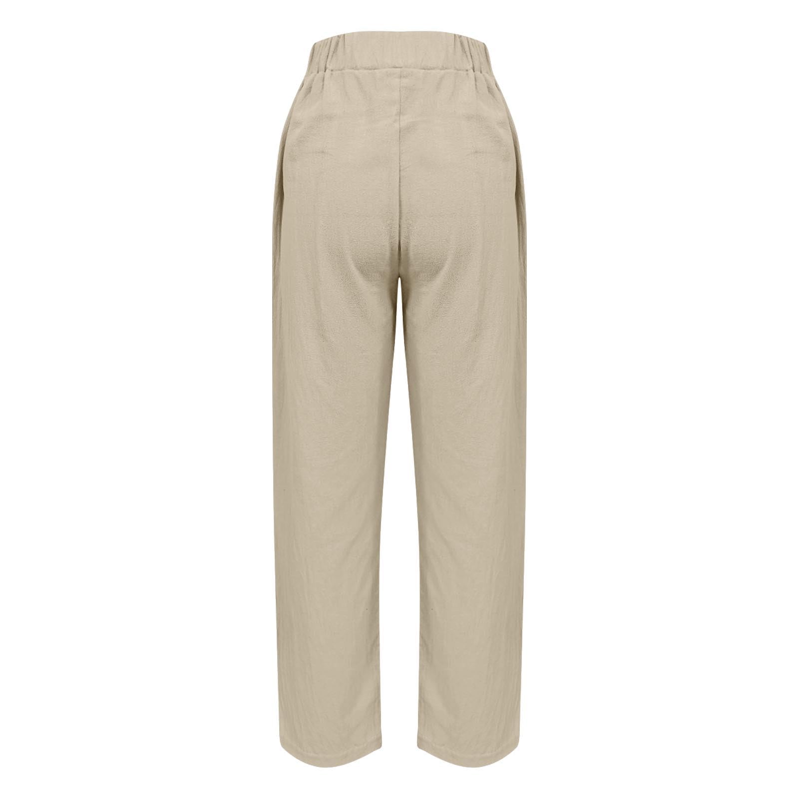 Beach Long Pants for Women High Waisted Elastic Casual Pant Casual Loose Lightweight Wide Leg Trousers with Pockets Beige